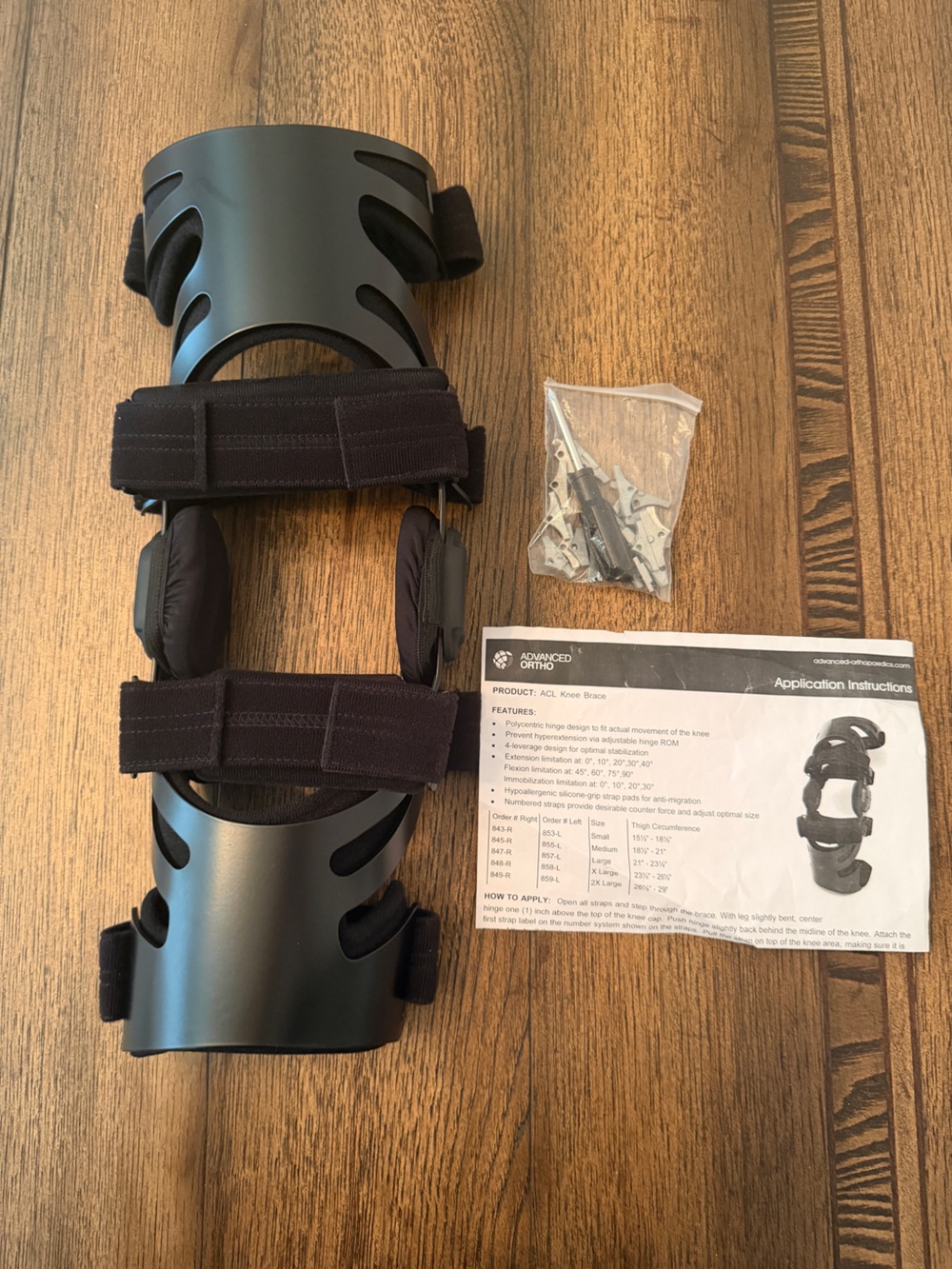 Advanced Ortho ACL Hinged Knee Brace Black Small Right Side #843-R